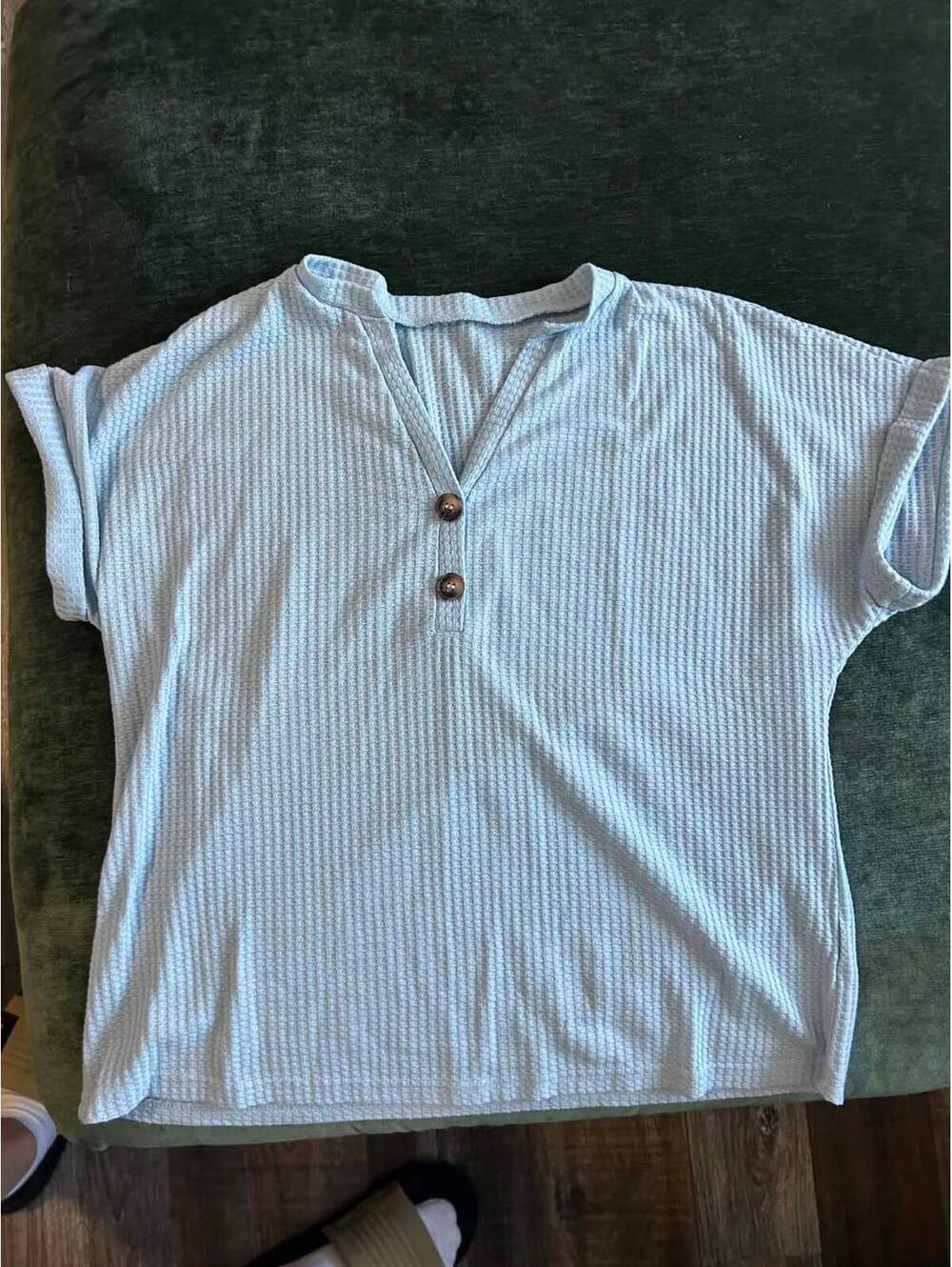 Light Blue Short Sleeve Textured Shirt with Button Detail